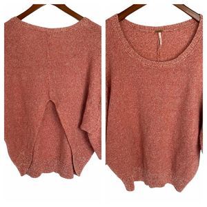 Free People linen blend round neck back cutout oversized sweater, medium